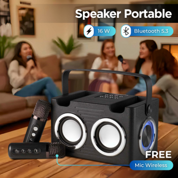 Yism Speaker Bluetooth Karaoke Portable with 2 Microphone 16W - WJ-A830