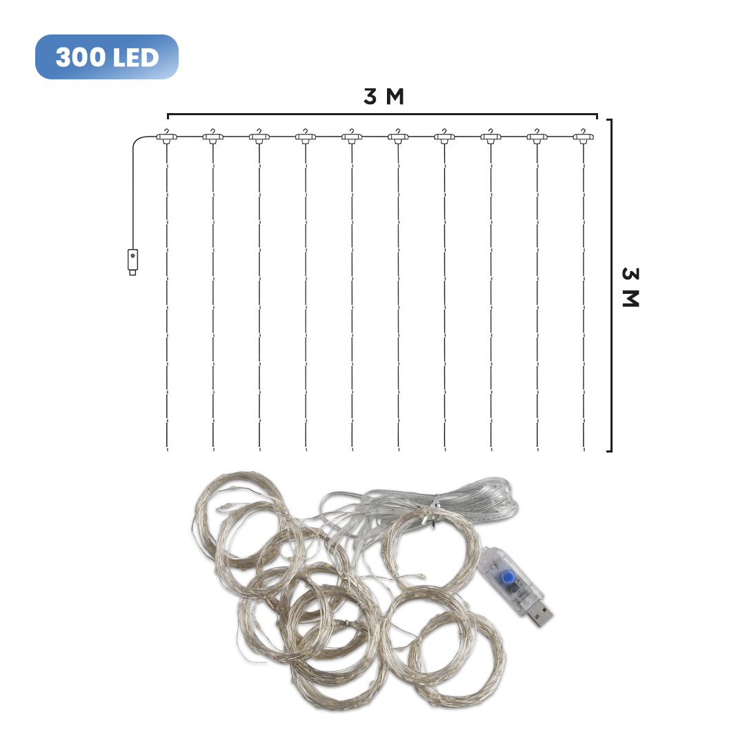 Gambar produk ANBLUB Lampu Hias Gorden String Lights Anti Air 3x3M 300LED Cool White - S-04