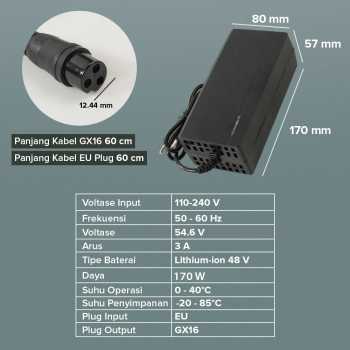 Gambar produk JNENCONN Adaptor Charger Baterai Skuter Sepeda Listrik 54.6V 3A - 48V3