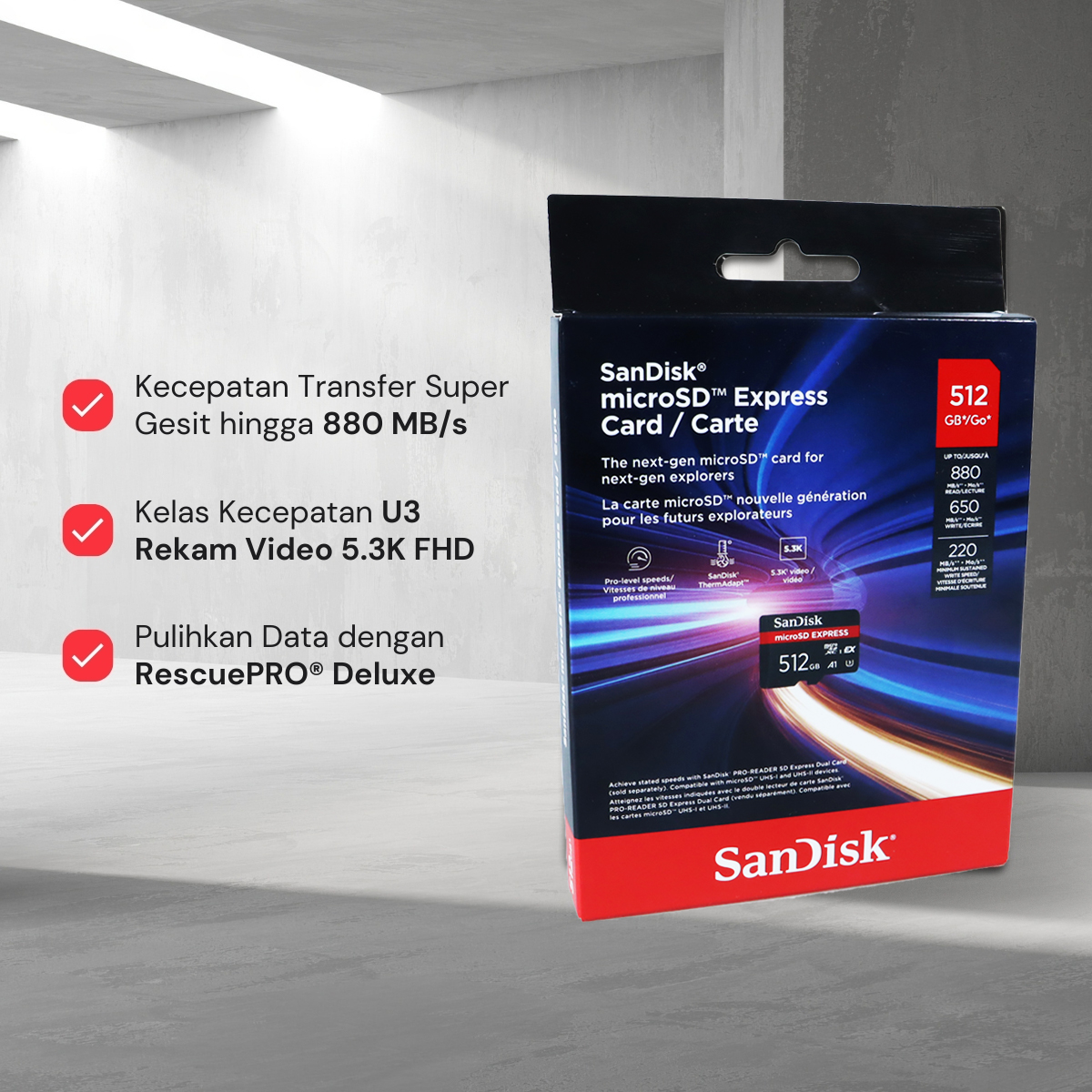 Gambar produk SanDisk microSD Express UHS-I Class 10 U3 880MB/s 512GB - SDSQXFN