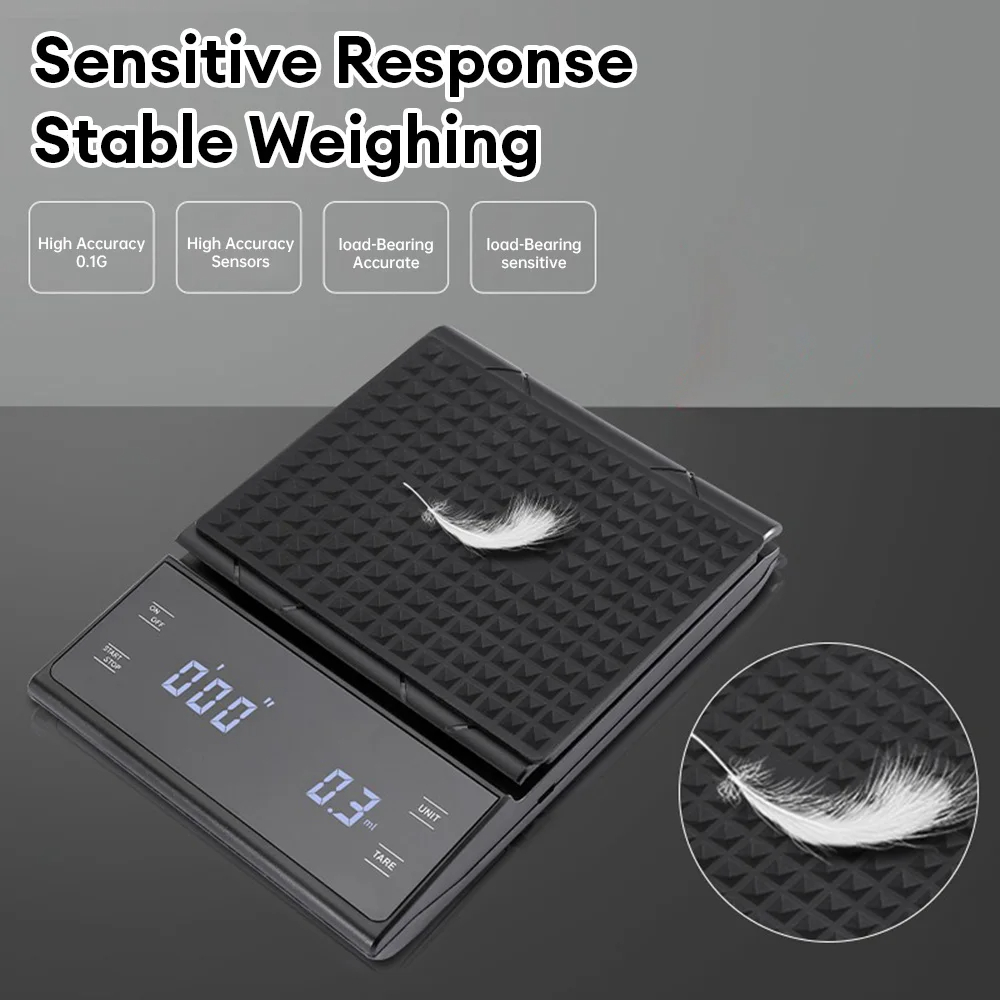 Gambar produk SCALI Timbangan Kopi Digital Timer Coffee Scale Rechargeable 3kg 0.1g - S3000