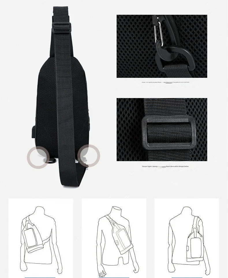 Gambar produk FMA Tas Selempang Fashion Sling Bag Pria with USB Charging Port - FM-US2