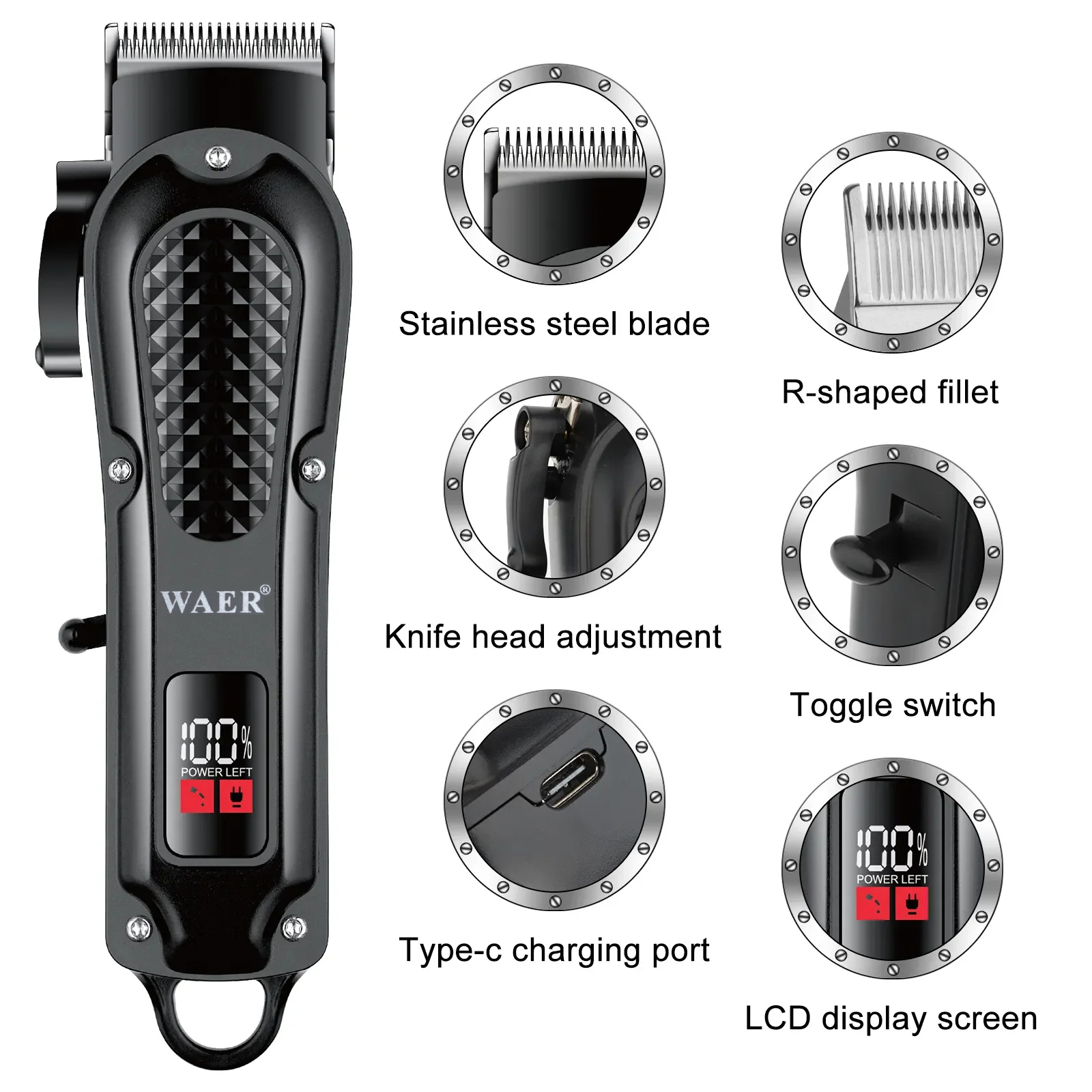 Gambar produk WAER Alat Cukur Rambut Elektrik Hair Clipper Trimmer LCD 1500mAh - WA-2922