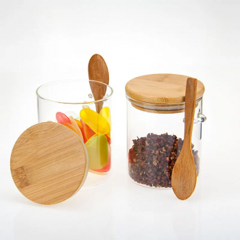Gambar produk FMA Toples Kaca Penyimpanan Makanan Storage Glass Jar with Bamboo Lid 300ml - FM-LD1