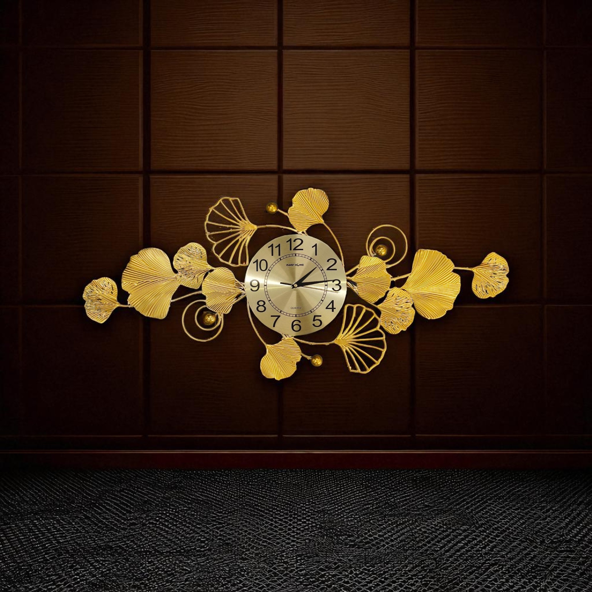 Gambar produk TaffHOME Jam Dinding Besi Elegan Ginkgo Biloba Silent Movement 91cm - 2221JH