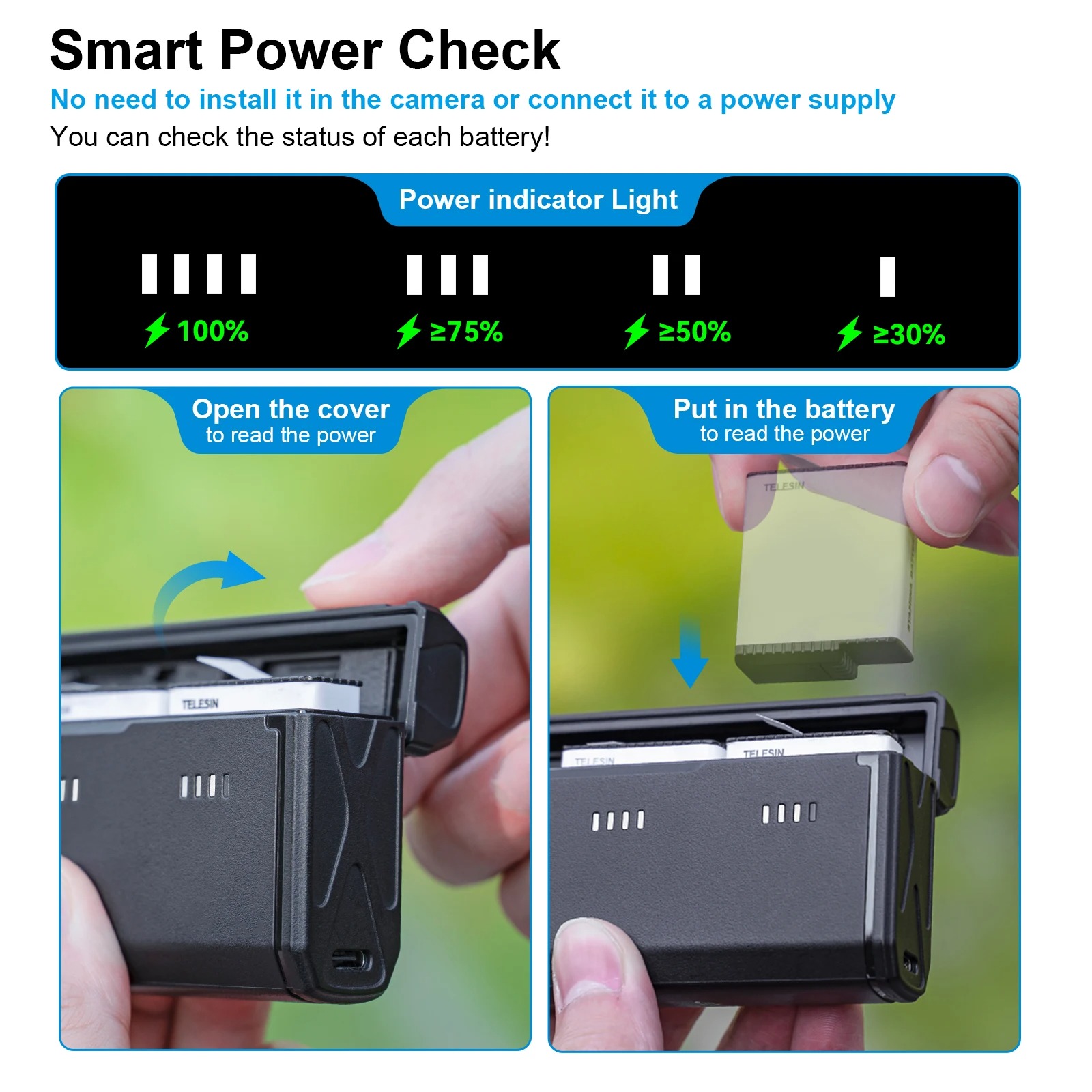 Gambar produk TELESIN Charger Baterai Box Kamera GoPro Hero 13 3 Slot with Battery - S0-ECB-12-TGP