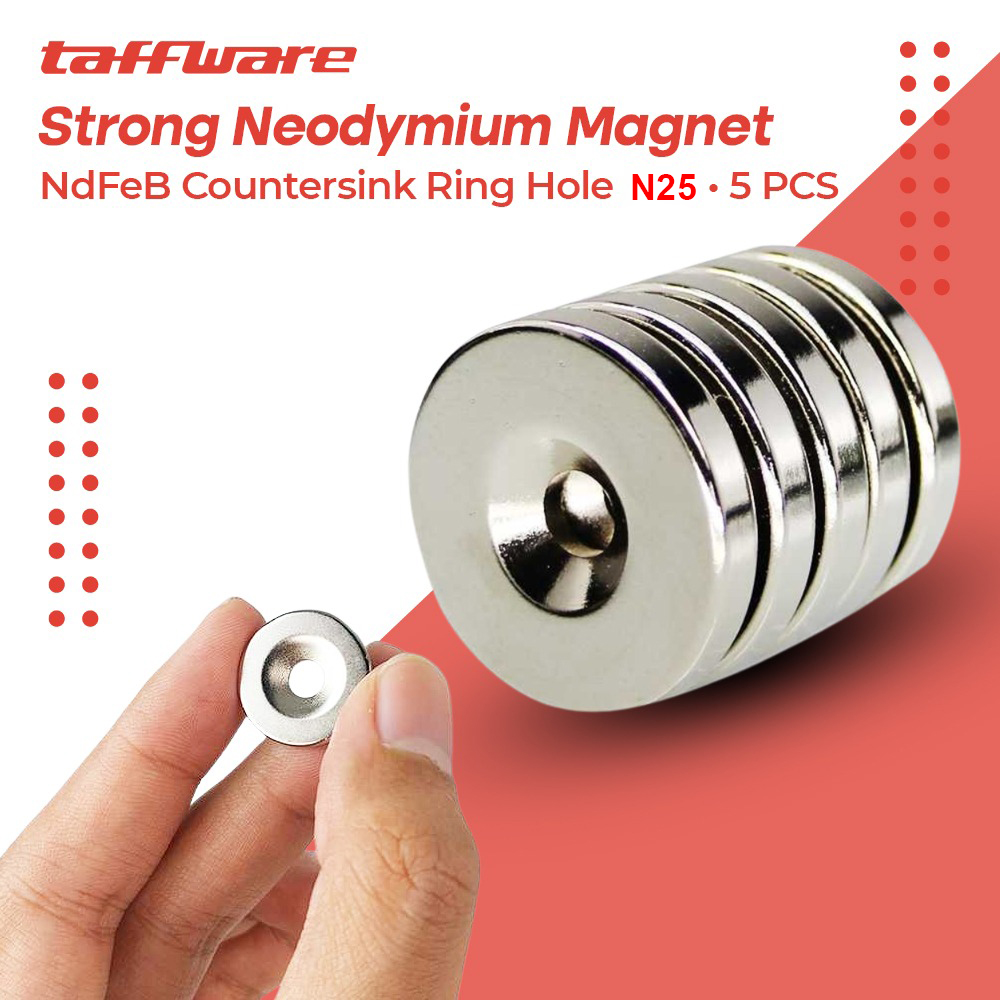 Gambar produk Taffware Strong Neodymium Magnet NdFeB Countersink Ring Hole N25 5 PCS - D21