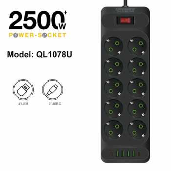 Taffware Stop Kontak USB Type C EU Plug 10A 110-250V 2500W - QL-1077U / QL-1078U