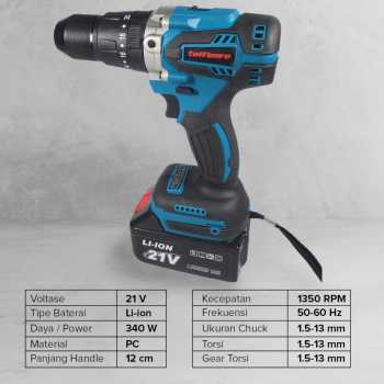 Gambar produk Taffware Bor Listrik Cordless Brushless 1350RPM 21V - LB176