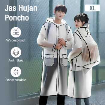 Gambar produk FJUN Jas Hujan Portable Raincoat Transparent Poncho with Hood XL - FJ300