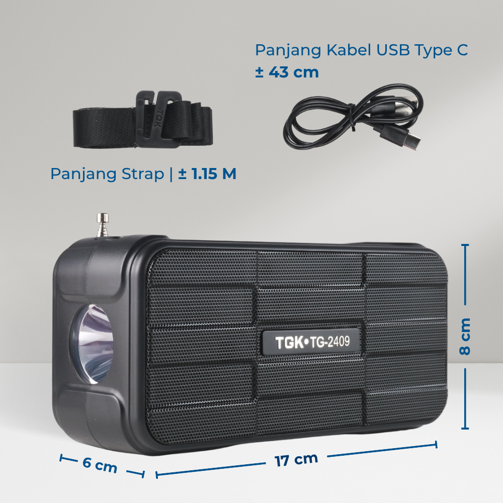 Gambar produk TGK Speaker Bluetooth Portable Solar Panel FM Radio with LED Light 16W - TG-2409