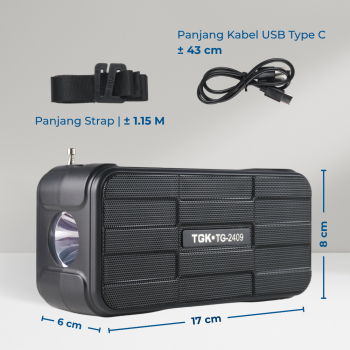 Gambar produk TGK Speaker Bluetooth Portable Solar Panel FM Radio with LED Light 16W - TG-2409