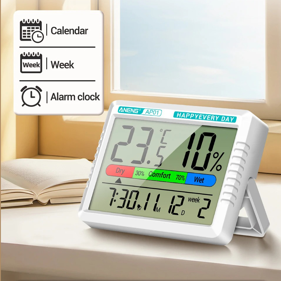 Gambar produk ANENG Termometer Pengukur Suhu Kelembapan Ruangan Hygrometer Clock - AP01