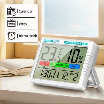 Gambar produk ANENG Termometer Pengukur Suhu Kelembapan Ruangan Hygrometer Clock - AP01
