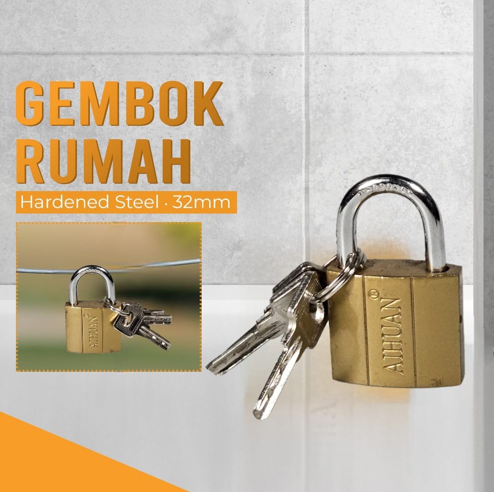 Gambar produk AI HUAN QASEM Gembok Rumah Anti Maling Padlock Hardened Steel 32mm - IDP