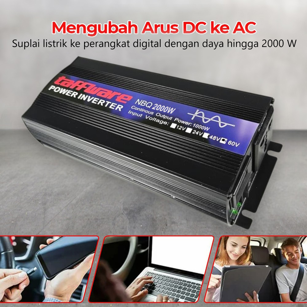 Gambar produk Taffware Power Inverter Mobil Pure Sine Wave DC 60V to AC 220V 2000W - NBQ2000W