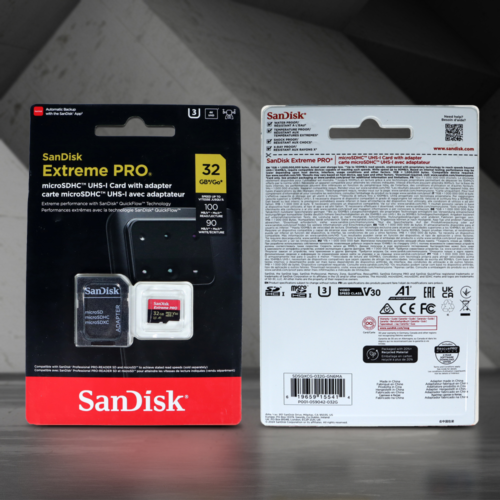 Gambar produk SanDisk Extreme Pro microSD UHS-I Class 10 A1 100MB/s 32GB - SDSQXCG