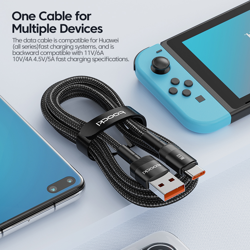Gambar produk Toocki Kabel Data USB Type-C Fast Charging Braided 6A 100W 1M - TQ-X12