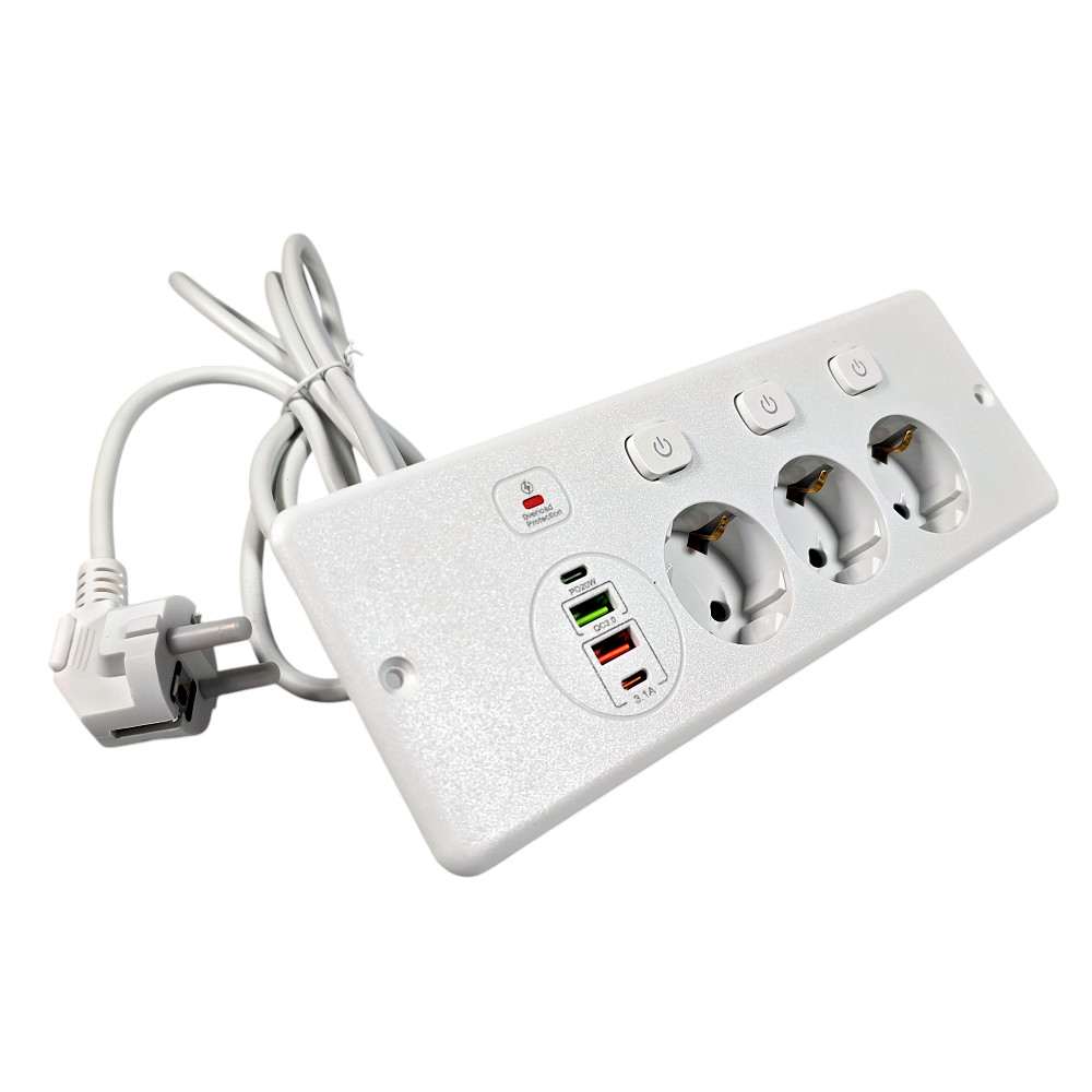 Gambar produk ANW Stop Kontak 3 Lubang Model Tanam USB EU Plug 250V 3250W 1.8M - BKL-E68