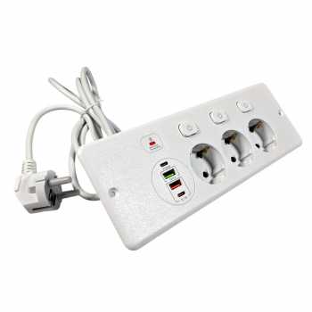 Gambar produk ANW Stop Kontak 3 Lubang Model Tanam USB EU Plug 250V 3250W 1.8M - BKL-E68