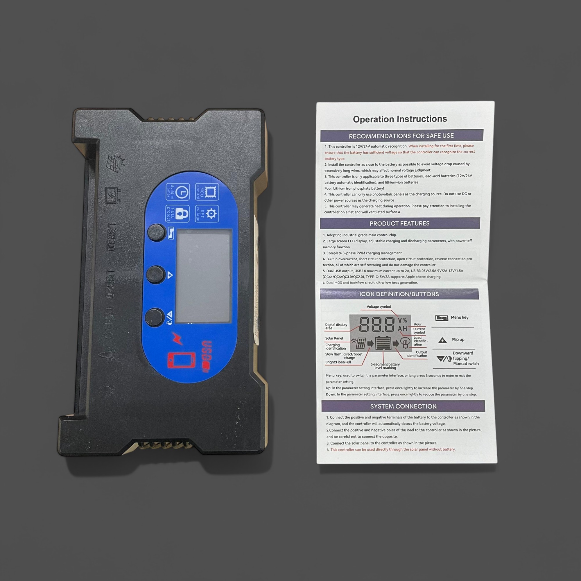 Gambar produk EcoFly Solar System Controller Dual USB Type C Fast Charging 30A - EF2