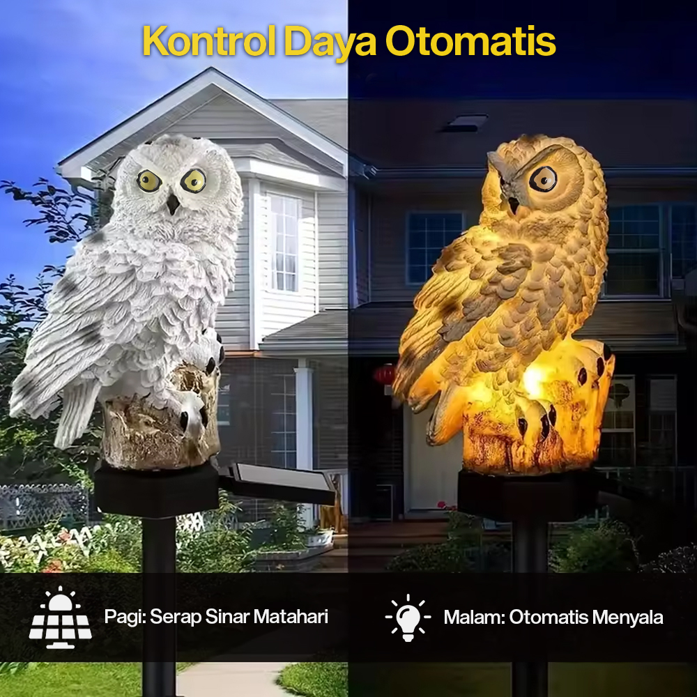Gambar produk OOBEST Lampu Taman Hias Burung Hantu Waterproof Solar Panel Warm White - SG15S