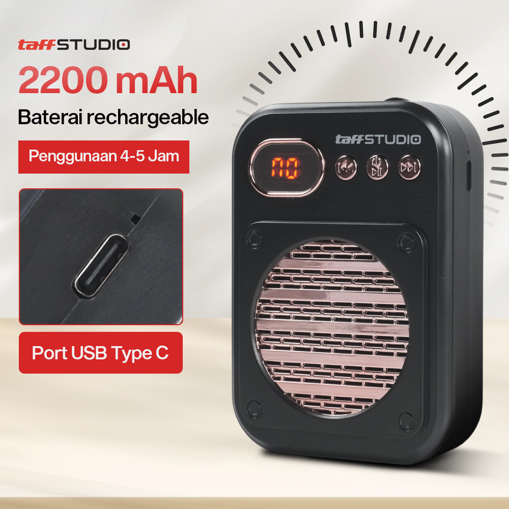 Gambar produk TaffSTUDIO Speaker Pinggang Bluetooth Voice Amplifier 2 Microphone 8W - S25