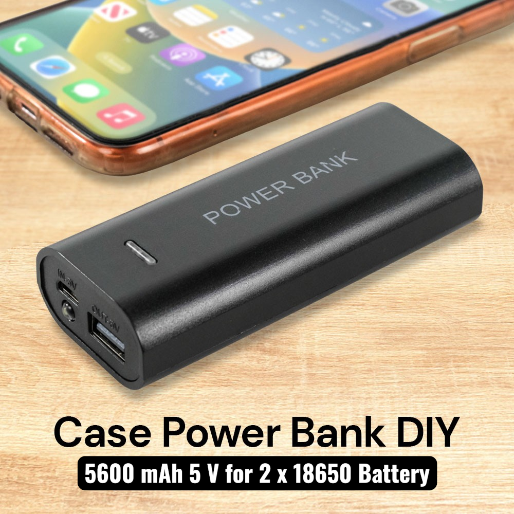 Gambar produk VARITIES Power Bank DIY Case Flashlight USB Port 2 PCS 18650 Flat Top - V600