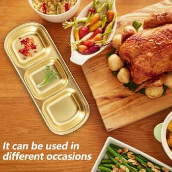 Gambar produk TaffHOME Tempat Saus Kecil Square Sauce Dish Plate Stainless Steel 304 3 Grid - UC3
