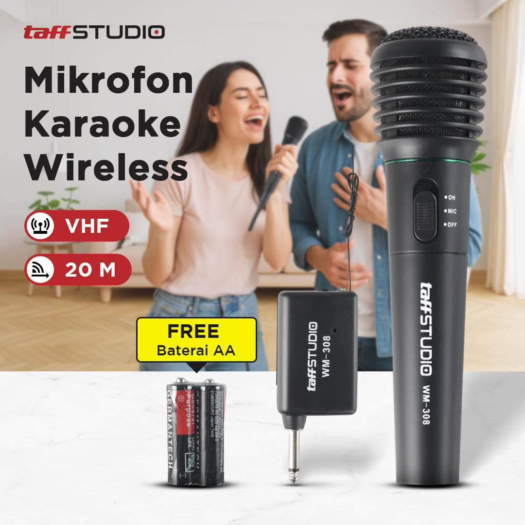 Gambar produk TaffSTUDIO Mikrofon Karaoke Mic Profesional 2 in 1 Wireless Wired - WM-308