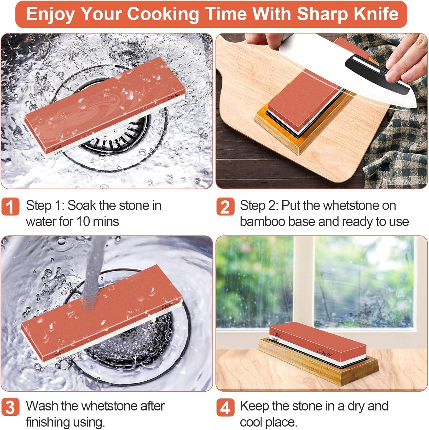 Gambar produk Chefic Batu Asah Pisau Whetstone Knife Sharpener 2 Side 3000/8000 - C380