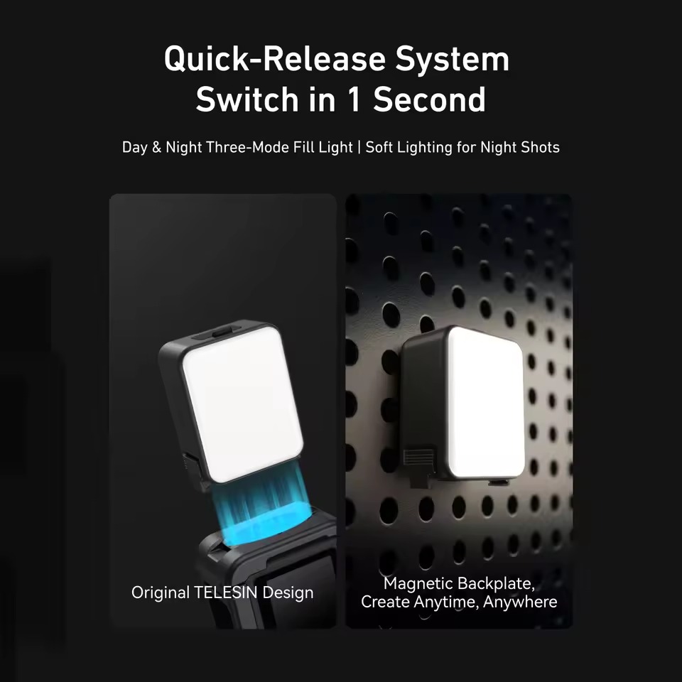 Gambar produk TELESIN Quick Release Mini Fill Light for DJI Osmo Action 3/4/5 Pro - S5-BGD-08-TDJ