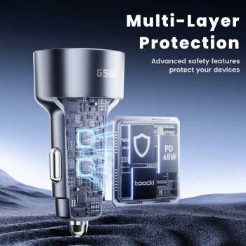 Gambar produk Toocki Car Charger Mobil Fast Charging 3 Port 12-24V C 65W - TQ-CC45