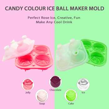 Gambar produk FRD Cetakan Es Batu Silikon Mawar 4 Grid Ice Cube Mold - F-10