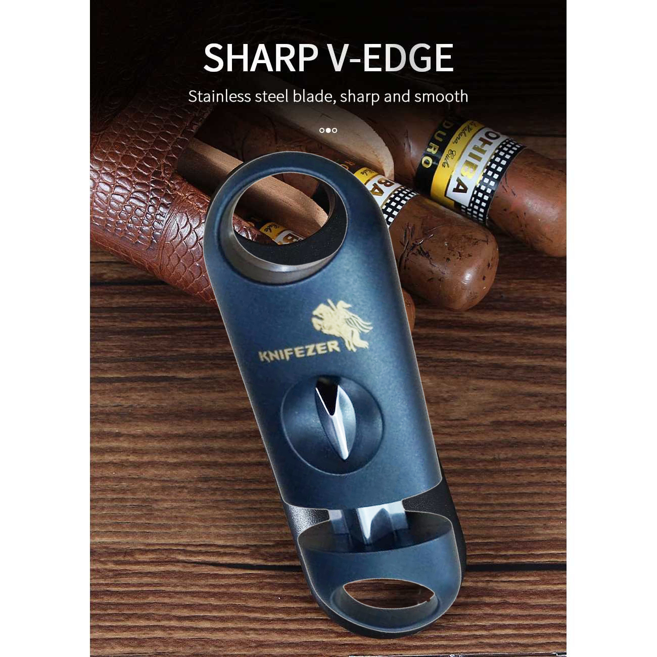 Gambar produk KNIFEZER Pemotong Rokok Cerutu Cigar Cutter Guillotine Blade V Cut - 0810S