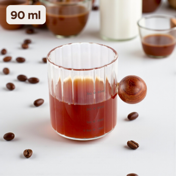 KESOTO Gelas Takar Kopi Espresso Shot Measuring Cup Wooden Handle 90ml - KS09