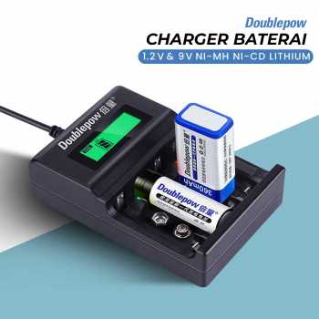 Doublepow Charger Baterai 4 Slot AA AAA 9V Ni-MH Ni-CD Li-Ion with LCD - DP-UK95