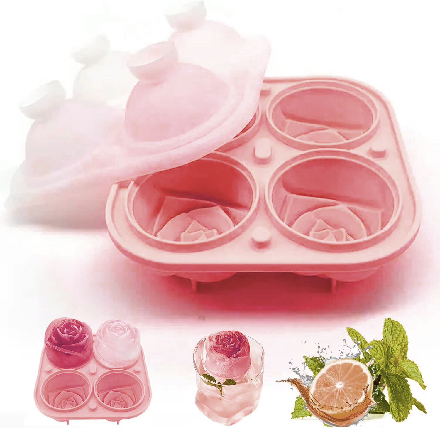 Gambar produk FRD Cetakan Es Batu Silikon Mawar 4 Grid Ice Cube Mold - F-10