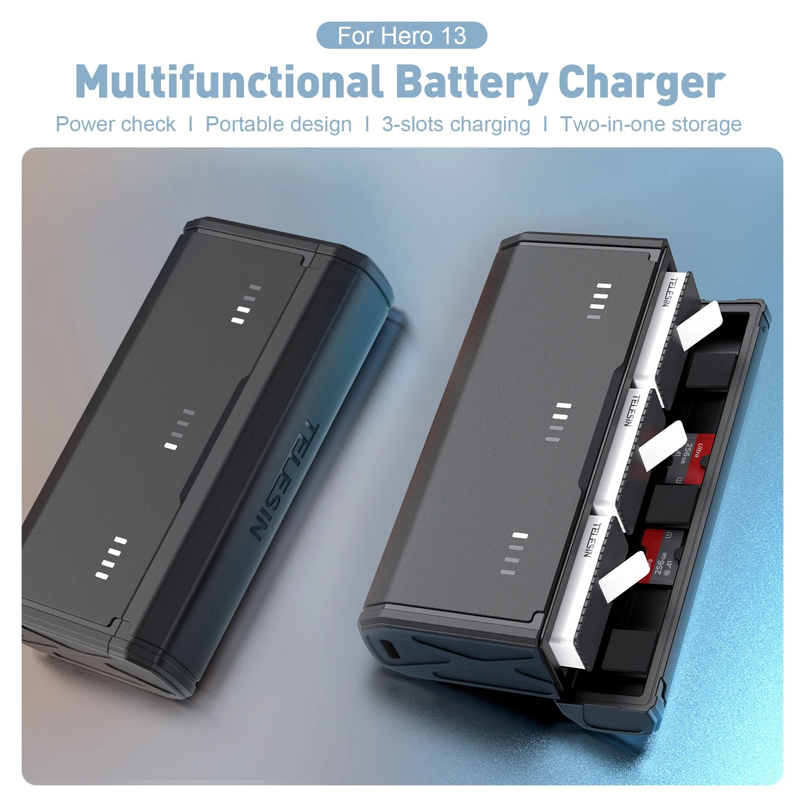 Gambar produk TELESIN Charger Baterai Box Kamera GoPro Hero 13 3 Slot with Battery - S0-ECB-12-TGP