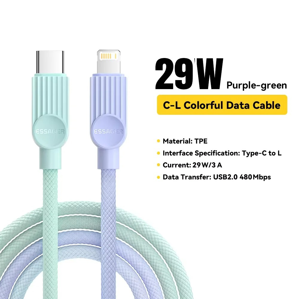 Gambar produk ESSAGER Kabel Data Type C to Lightning Fast Charging Braided 29W 2M - ES-X73