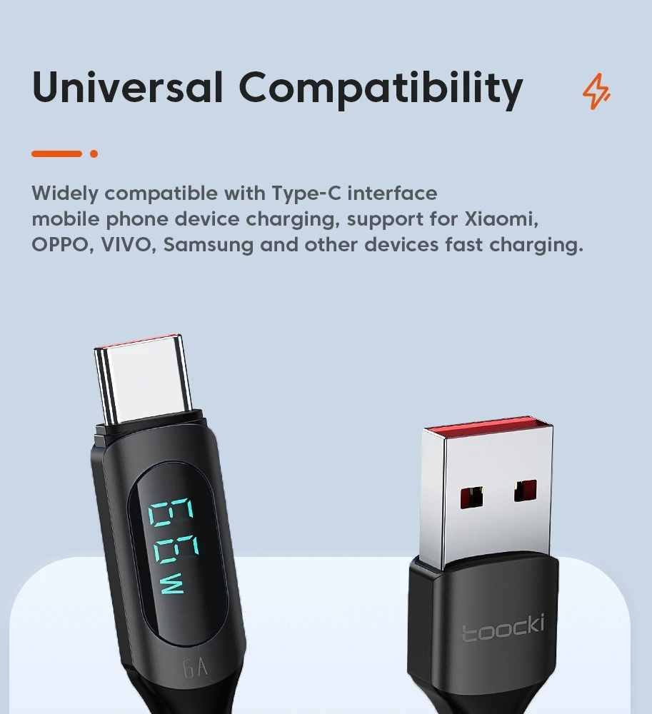 Gambar produk Toocki Kabel Charger Data USB A to USB Type-C Fast Charging 66W 6A 1M - TXCT-XY01/XYA01