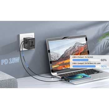 Gambar produk COKYI Travel Adaptor Universal Plug EU UK US/AUST 2.1A USB A USB C - C021