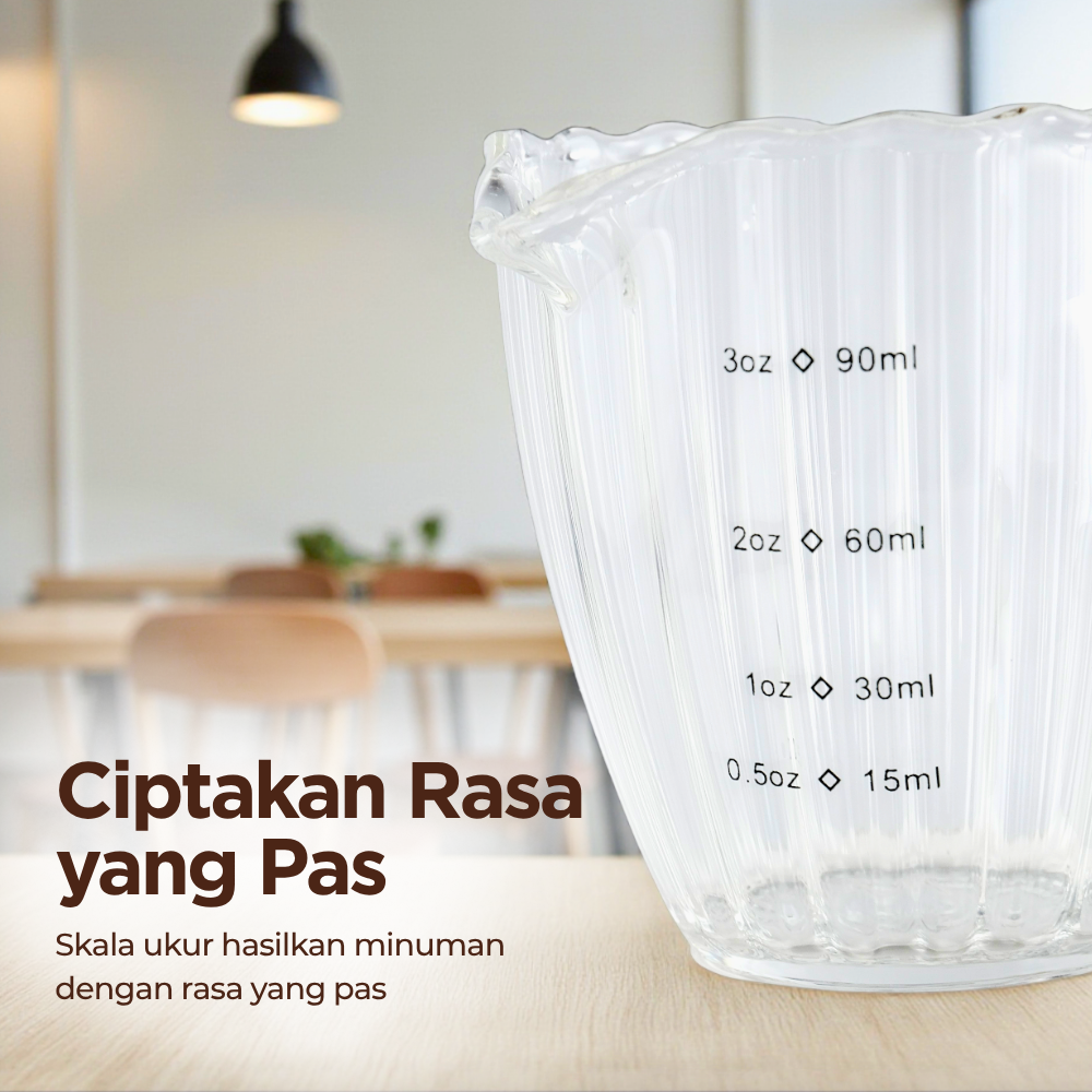 Gambar produk KESOTO Gelas Takar Kopi Espresso Shot Measuring Cup Wooden Handle 90ml - KS3