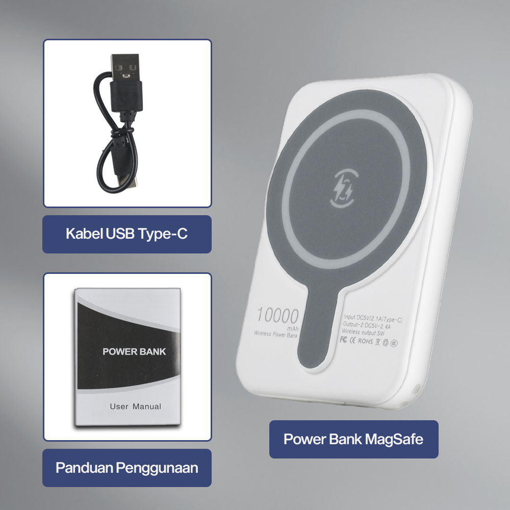 Gambar produk Tollcuudda Power Bank Wireless Magnetic MagSafe PD USB 20W 10000mAh - TC374