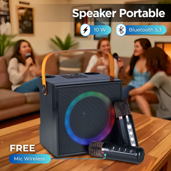 Vocay Speaker Bluetooth Karaoke Portable RGB with 2 Microphone 10W - WJ-A836