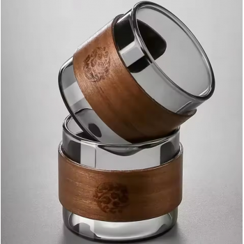 Gambar produk LIONS Gelas Teh Kopi Glass Tea Cup Borosilicate With Wooden Ring 200ml - LU2