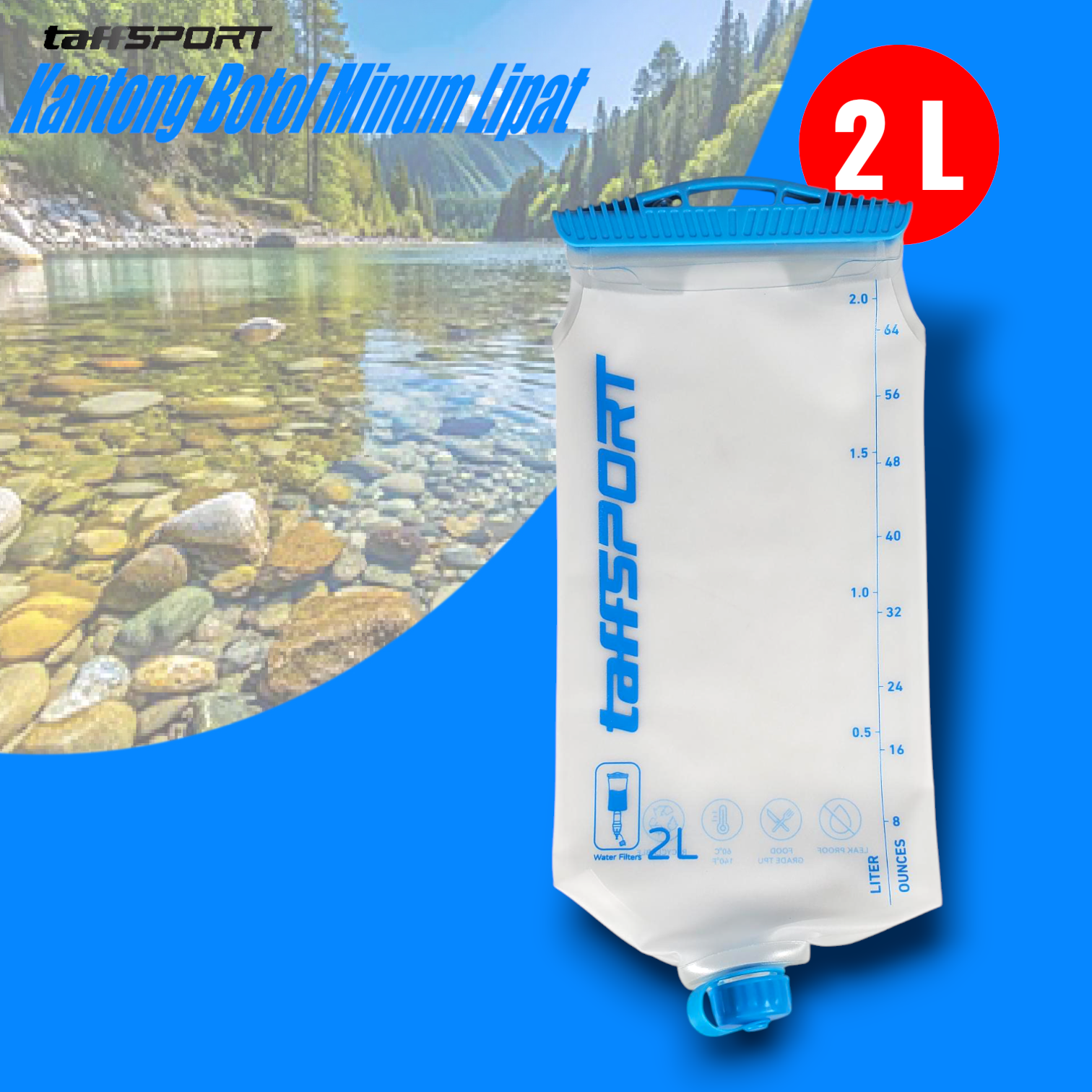 Gambar produk TaffSPORT Kantong Botol Minum Lipat TPU Foldable Water Bag 2L - TF200