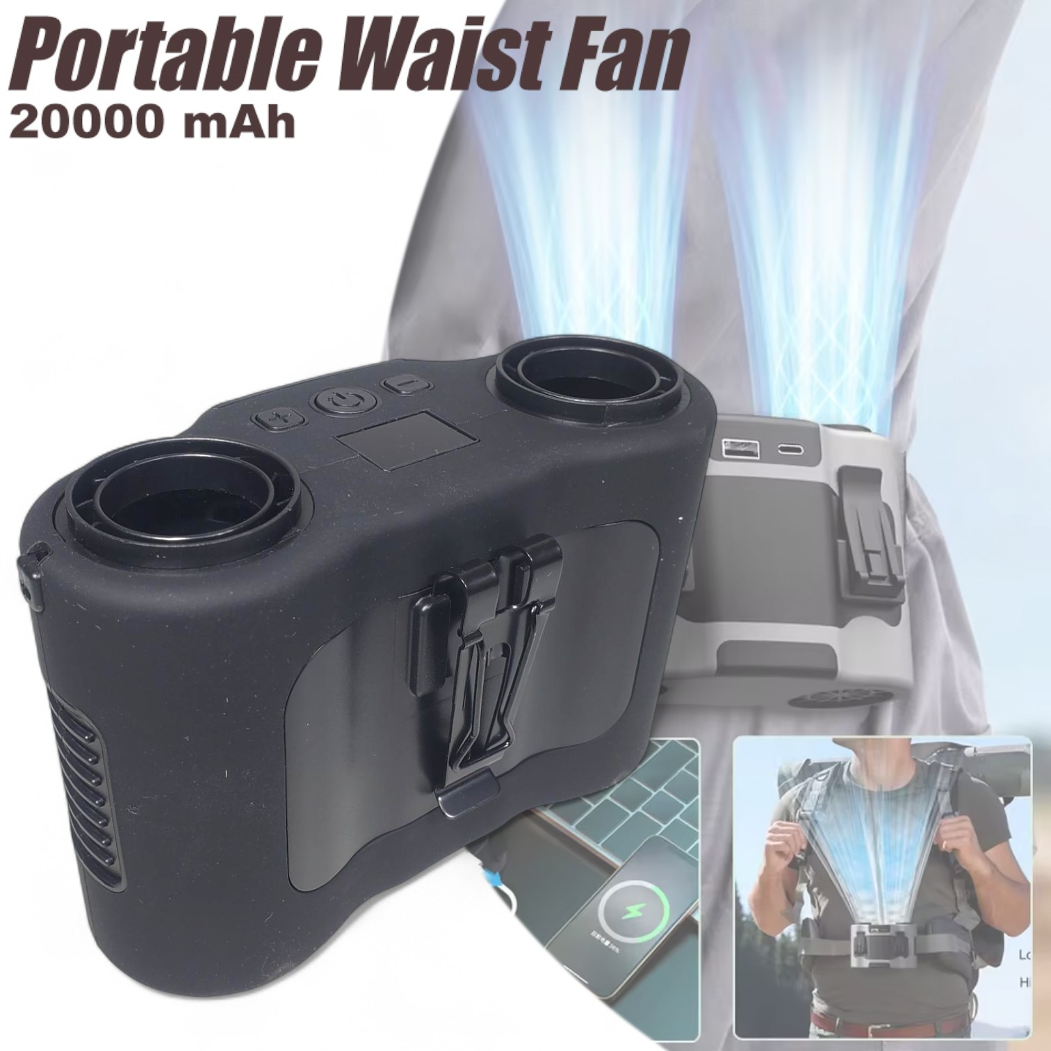 Gambar produk RAUGEE Kipas Angin Pinggang Portable Waist Fan 5 Speed 20000mAh - F7