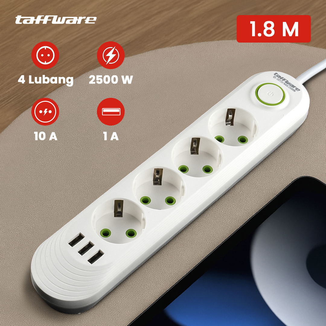 Gambar produk Taffware Stop Kontak USB Port EU Plug 10A 110-250V 2500W 4 Lubang - QL-1071U / QL-1072U