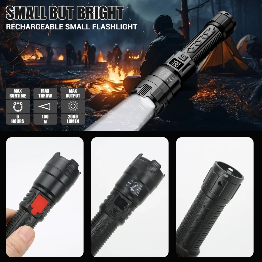 Gambar produk HEINAST Senter LED USB Flashlight 800mAh 2000 Lumens with Display - P50